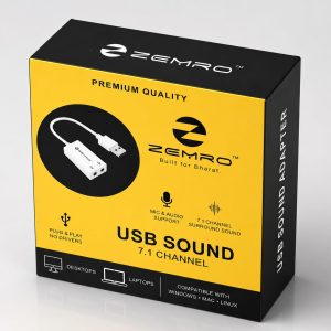 Zemro USB Sound Card 7.1 Channel | USB Plug & Play Audio Adapter | Mic & Headphone Support | White