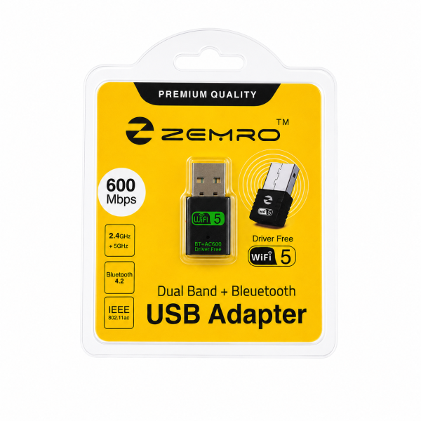 Zemro USB WiFi 5 & Bluetooth 5.0 Adapter | AC600 Dual Band 2.4GHz/5GHz Wireless Dongle